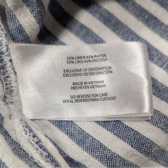Orvis Linen Blend Womens XL Shirt Blue Striped Coastal Nautical Boat Beach - Picture 4 of 12